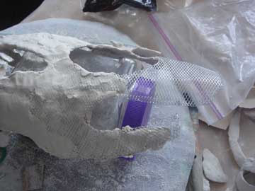 Beginnings of driftwood: mesh armature (over bottle for support)